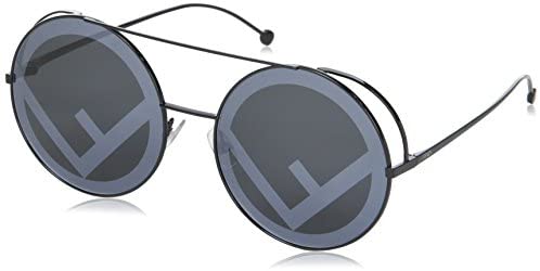 Fendi FF0285/S 807 Black FF0285/S Round Sunglasses Lens Category 3 Lens Mirrore, 63mm