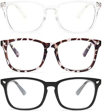 Gaoye 3-Pack Blue Light Blocking Glasses, Fashion Square Fake Nerd Eyewear Anti UV Ray Computer Gaming Eyeglasses Women/Men