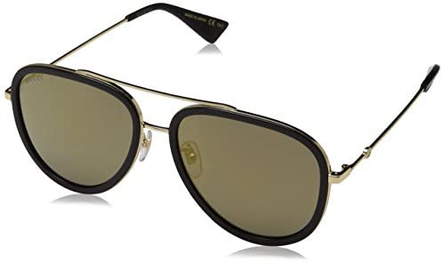 Gucci GG0062S Sunglasses - 57MM (Gold/Black, Gold)