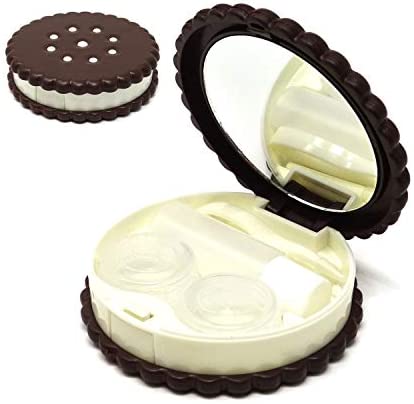 Honbay Cookie Shaped Contact Lens Case Travel Contact Lens Box with Mirror (Brown)