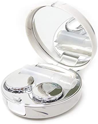 Honbay Fashion Marble Contact Lens Case Portable Contact Lens Box Kit with Mirror (Round) (Silver)