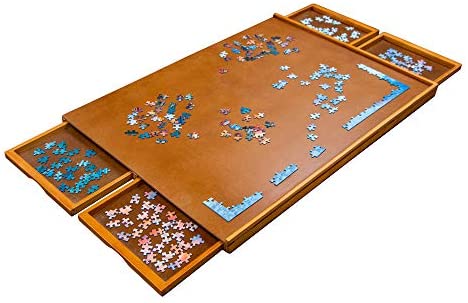 Jumbl 1000-Piece Puzzle Board | 23” x 31” Wooden Jigsaw Puzzle Table with 4 Removable Storage & Sorting Drawers | Smooth Plateau Fiberboard Work Surface & Reinforced Hardwood | for Games & Puzzles