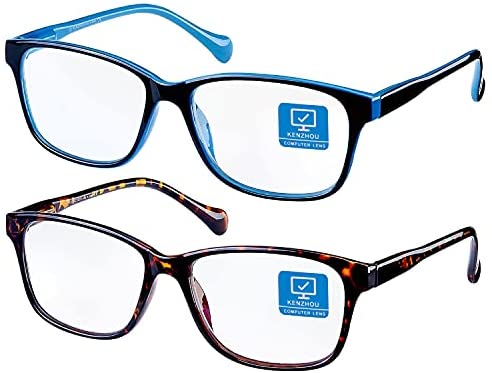 K KENZHOU Blue Light Blocking Glasses/Computer Glasses 2 Pack Blue light glasses(Women/Men) with Spring Hinges Nerd Reading Gaming Glasses