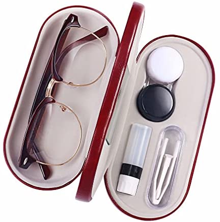 Kanasi Contact Lens Case, 2 in 1 Double Eyeglasses Case Portable Design Perfect for Home, Office and Travel, Red, Size: 6.3 x 2.8 x 2.2 Inch