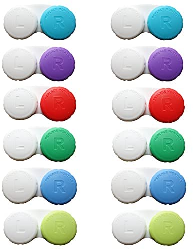 Kuanfine 12 Pack Contact Lens Case Leak Proof Travel Contact Case, Colored Contact Lens Storage Holder Container