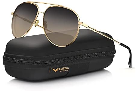 LUENX Aviator Sunglasses for Women Polarized Mirror with Case - UV 400 Protection 60MM