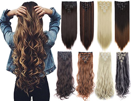 Lelinta 7Pcs Full Head 16 Clips in on Double Weft Hair Extensions, Sandy Blonde Mix Bleach Blonde Straight, 23inch 160g