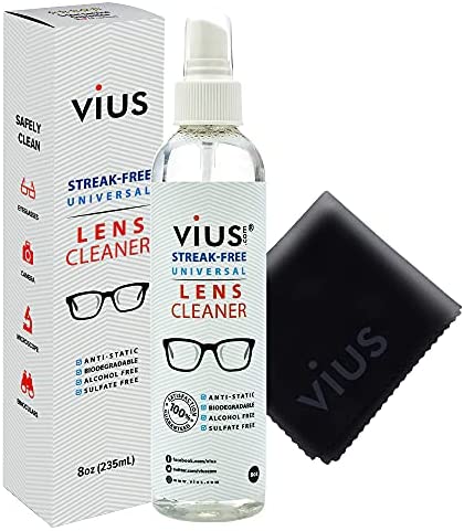 Lens Cleaner – vius Premium Lens Cleaner Spray for Eyeglasses, Cameras, and Other Lenses - Gently Cleans Fingerprints, Dust, Oil (8oz)