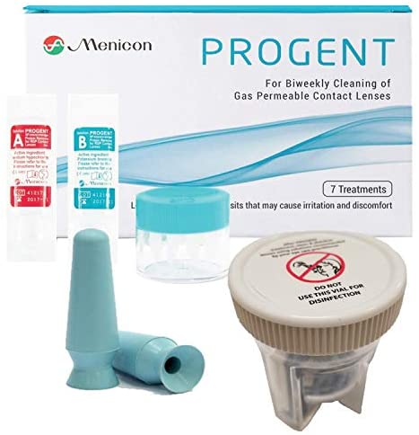 Menicon Progent 7 Treatment Biweekly Gas Permeable Contact Lens Cleaner, Large Diameter Lens Case and DMV Scleral Lens Remover Inserter, Bundle of 3 Items