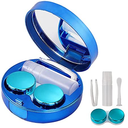 MoKo Glitter Contact Lens Case, Mini Cute Sparkle Portable Travel Eyewear Box Organizer Storage Holder Contact Lenses Container Kit with Mirror Tweezer Stick Connection