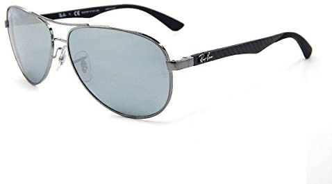 Ray Ban Carbon Fibre RB8313 004/K6 Shiny Gunmetal / Blue Mirror Silver Polar 58mm Sunglasses