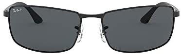 Ray-Ban Men's RB3498 Metal Rectangular Sunglasses, Matte Black/Polarized Grey Gradient, 61 mm