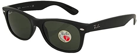 Ray-Ban RB2132 New Wayfarer Sunglasses Unisex 100% Authentic (Matte Black Frame Polarized Solid Lens, 55)