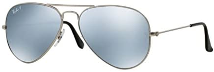 Ray-Ban RB3025 Aviator Large Metal Polarized Unisex Sunglasses (Matte Silver Frame/Silver Mirror Polarized Lens 019/W3, 58)