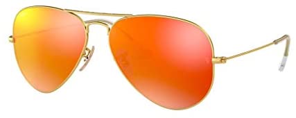 Ray-Ban RB3025 Aviator Large Metal Unisex Aviator Mirror Sunglasses (Matte Gold Frame/Crystal Brown Mirror Orange Lens 112/69, 55)
