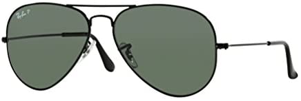 Ray-Ban RB3025 Unisex Aviator Polarized Sunglasses (Black Frame/Green Polarized Lens 002/58, 55)