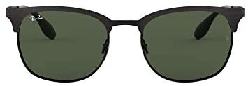 Ray-Ban RB3538 Metal Square Sunglasses, Black On Matte Black/Green, 53 mm