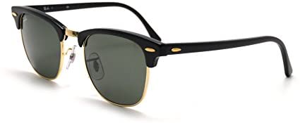 Ray Ban Sunglasses Clubmaster RB3016 W0365 Ebony Black/Arista Gold/Crystal Green, 51mm, Black Frame/Green G-15xlt Lens, 51 mm