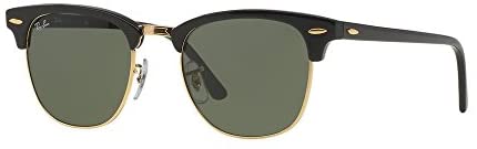 Ray_Ban Clubmaster Sunglasses Black & Gold Frame w/Solid Black G15, 49mm