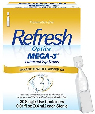 Refresh Optive Mega-3 Lubricant Eye Drops, Preservative-Free, 0.01 Fl Oz Single-Use Containers, 30 Count