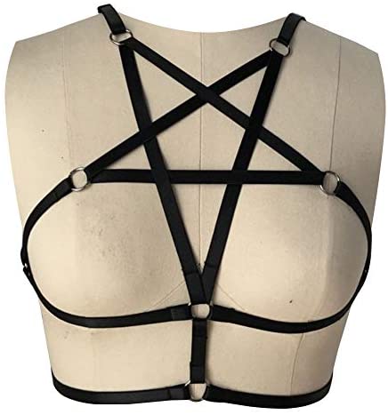 Sexy Women Harness Halter Pentagram Body Harness Bra Caged Bra Cupless Bra Punk Gothic Style Strappy Bralette