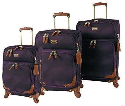 Steve Madden Designer Luggage Collection - 3 Piece Softside Expandable Lightweight Spinner Suitcase Set - Travel Set includes 20 Inch Carry on, 24 Inch & 28-Inch Checked Suitcases (Shadow Purple)