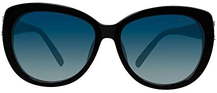 Suzy Levian Women's Black Cat-Eye Rhinestone Flower Polarized Sunglasses - Blue