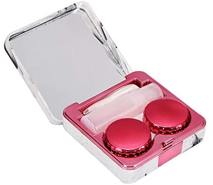 TOPINCN Soaking Contact Lens Case Mini Travel Portable Marble Surface Mirror Square Container Holder Golden, Silver, Rose Gold, Rose Red (Rose Red)