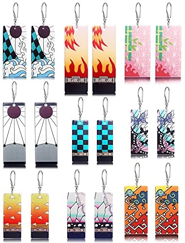 Tanjiro Earrings Anime Cosplay Dangle Earrings for Women Men Girls Kimetsu No Yaiba Acrylic Hanafuda Earrings …