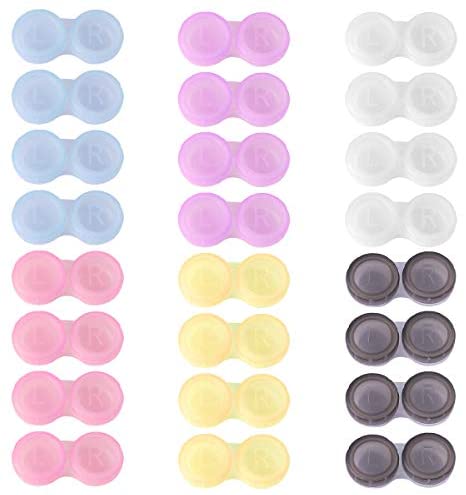 Teemico 60 Pcs Colorful Contact Lens Case Bulk Eye Lense Box Holder Container Soak Storage Travel Kit for Eyes Care,6 Colors (Black, White,Pink,Yellow,Purple,Blue)