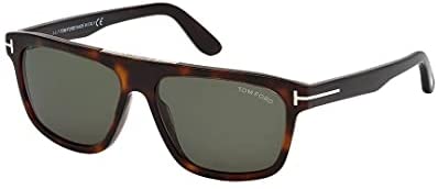 Tom Ford FT0628 52N Dark Havana Cecilio Rectangle Sunglasses Lens Category 3 Si, Shiny Dark Havana/ Green Lenses, 57/15/145