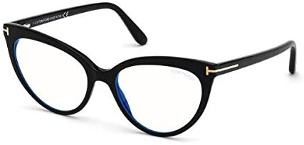 Tom Ford FT5674-B 001 Shiny Black Plastic Cat-Eye Blue Block Eyeglasses 54mm