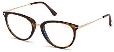 Tom Ford Soft FT5640-B 052 Shiny Dark Havana And Gold Plastic Round Eyeglasses 51mm