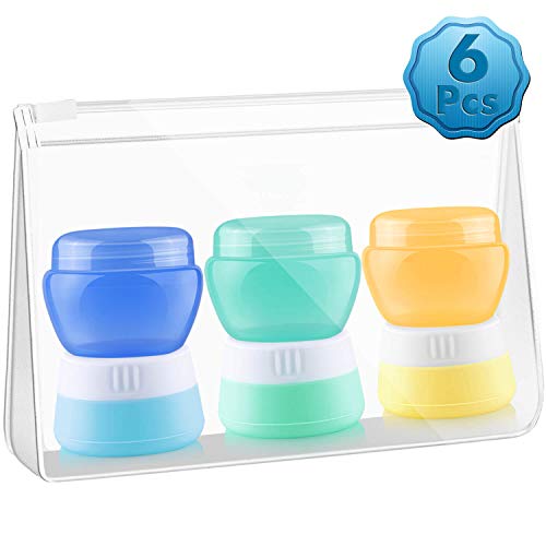 Travel Containers, Cridoz 6 Pieces Lotion Travel Containers for Toiletries, Small Travel Containers Silicone Shampoo Travel Bottles Cream Jars with Clear Toiletry Bag for Cream Cosmetic Lotion Shampoo