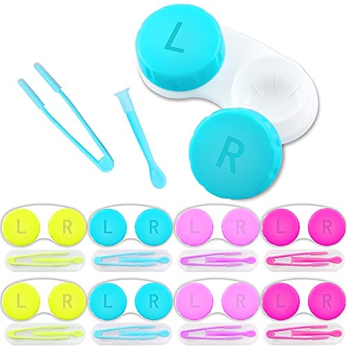 VOCOOL 8 Pack Contact Lens Case with Tools 8 Pack Contact Lens Tweezers Inserter/Remover Stick Colorful Contact Lens Box Soak Storage Leak Proof Compact Eye Contact Case for Travel Home