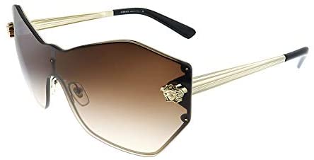 Versace Glam Medusa Shield VE 2182 125213 Pale Gold Metal Geometric Sunglasses Brown Gradient Lens