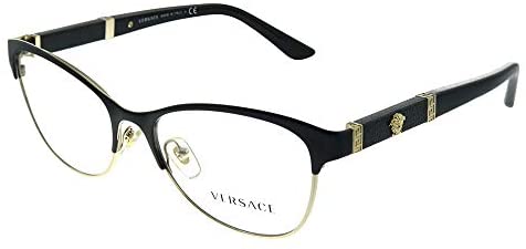 Versace VE 1233Q 1366 Black Pale Gold Metal Cat-eye Eyeglasses 53mm