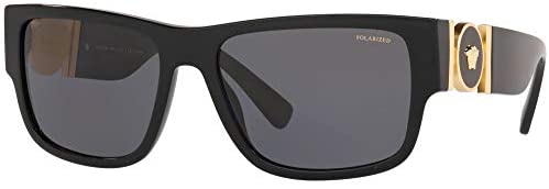Versace VE 4369 GB1/81 Black Plastic Rectangle Sunglasses Grey Polarized Lens
