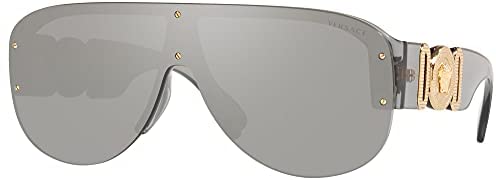 Versace VE 4391 311/6G Transparent Grey Plastic Shield Sunglasses Grey Mirror Lens