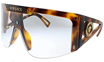 Versace VE 4393 52171W Havana Plastic Shield Sunglasses Brown Or Grey Clip On Lens