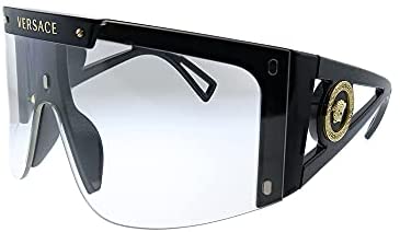 Versace VE 4393 GB1/1W Black Plastic Shield Sunglasses Purple Or Grey Clip On Lens