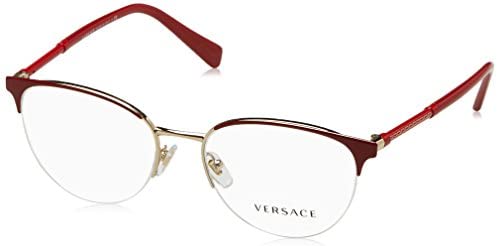 Versace Women's VE1247 1408 52 Red/Pale Gold Rectangle Metal Eyeglasses