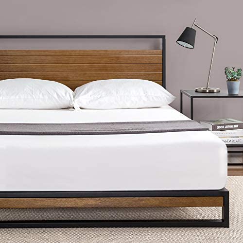 ZINUS Suzanne 37 Inch Metal and Wood Platform Bed Frame / Solid Wood & Steel Construction / No Box Spring Needed / Wood Slat Support / Easy Assembly, Chestnut Brown, Twin