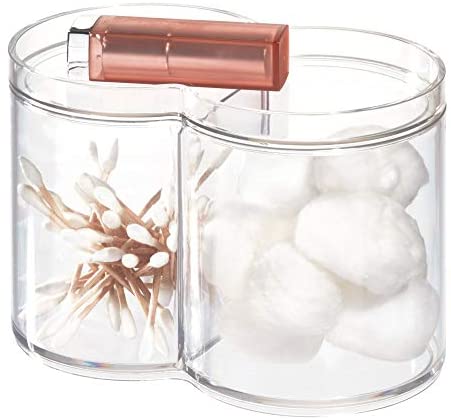 iDesign Clarity Plastic Stackable Makeup and Cosmetic Storage Canister Container with Two Compartments for Bathroom, Vanity, Kitchen, Bedroom, 6.12