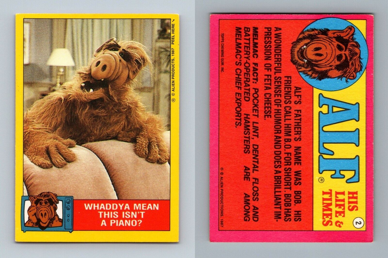 Whaddya Mean.. #2 Alf 1987 Topps Small Trading Card / Sticker