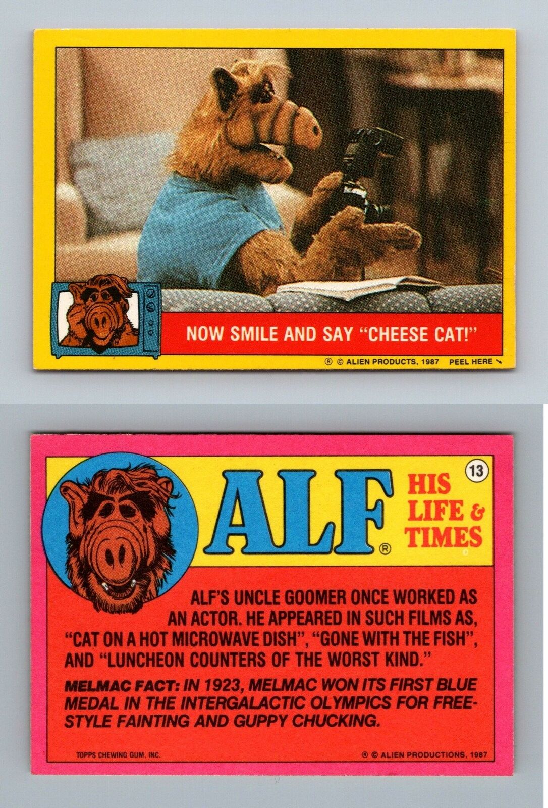 Cheese Cat #13 Alf 1987 Topps Small Trading Card / Sticker