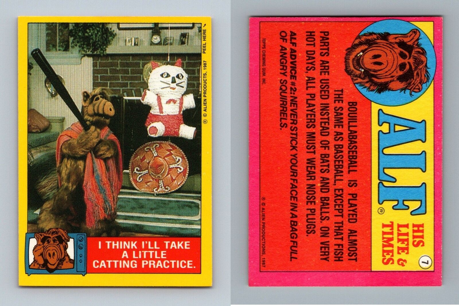 Catting Practice #7 Alf 1987 Topps Small Trading Card / Sticker