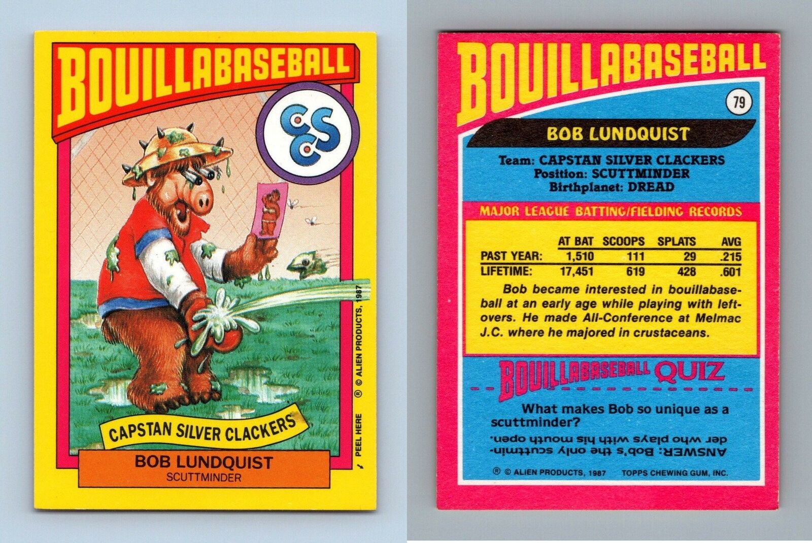 Bob Lundquist #79 Alf 1987 Topps Small Bouillabaseball Trading Card / Sticker