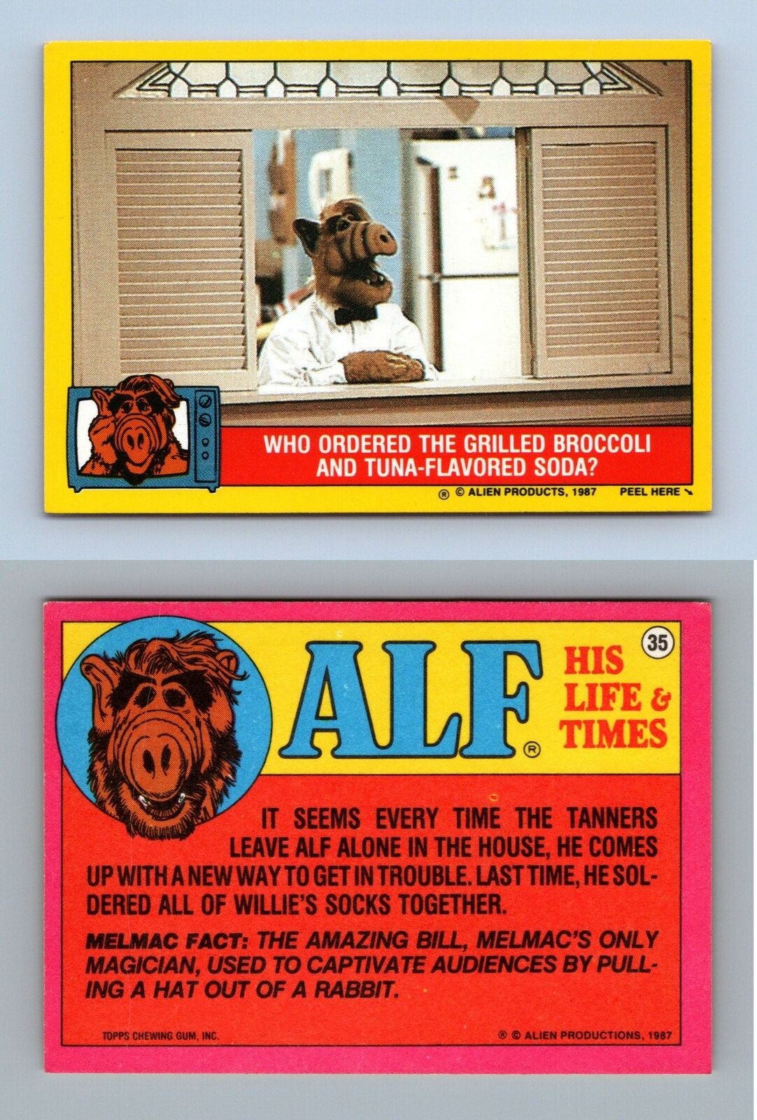 Tuna-Flavored Soda #35 Alf 1987 Topps Small Trading Card / Sticker