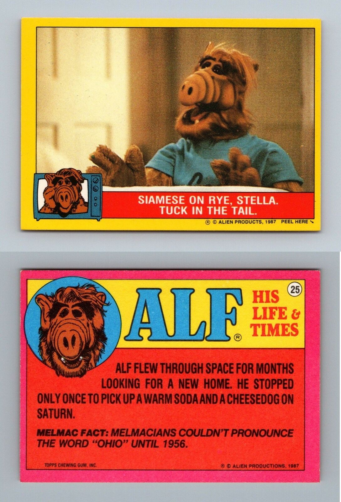 Siamese On Rye #25 Alf 1987 Topps Small Trading Card / Sticker